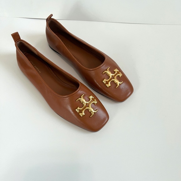 NIB Tory Burch Eleanor Leather Ballet Flats - Size 8 Color: Bourbon